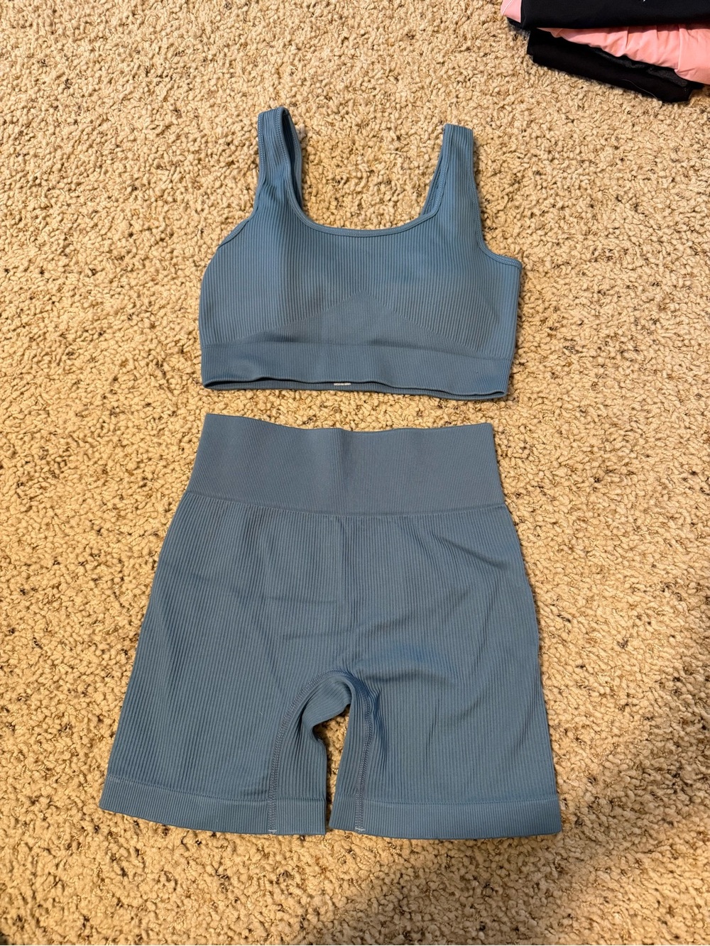 SHEIN Ribbed Seamless Active Set - Dusty Blue Size L